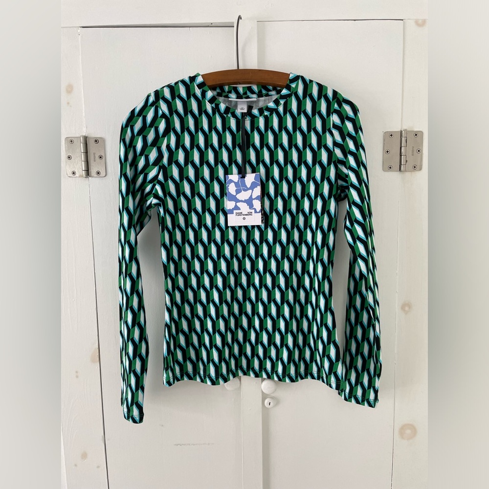 Diane von Furstenberg x Target Crewneck Arrow Geo Green Long Sleeve Top